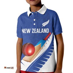 Custom New Zealand Cricket Kid Polo Shirt Kiwi Birds Haka Dance Blue Fern Sporty Style LT03