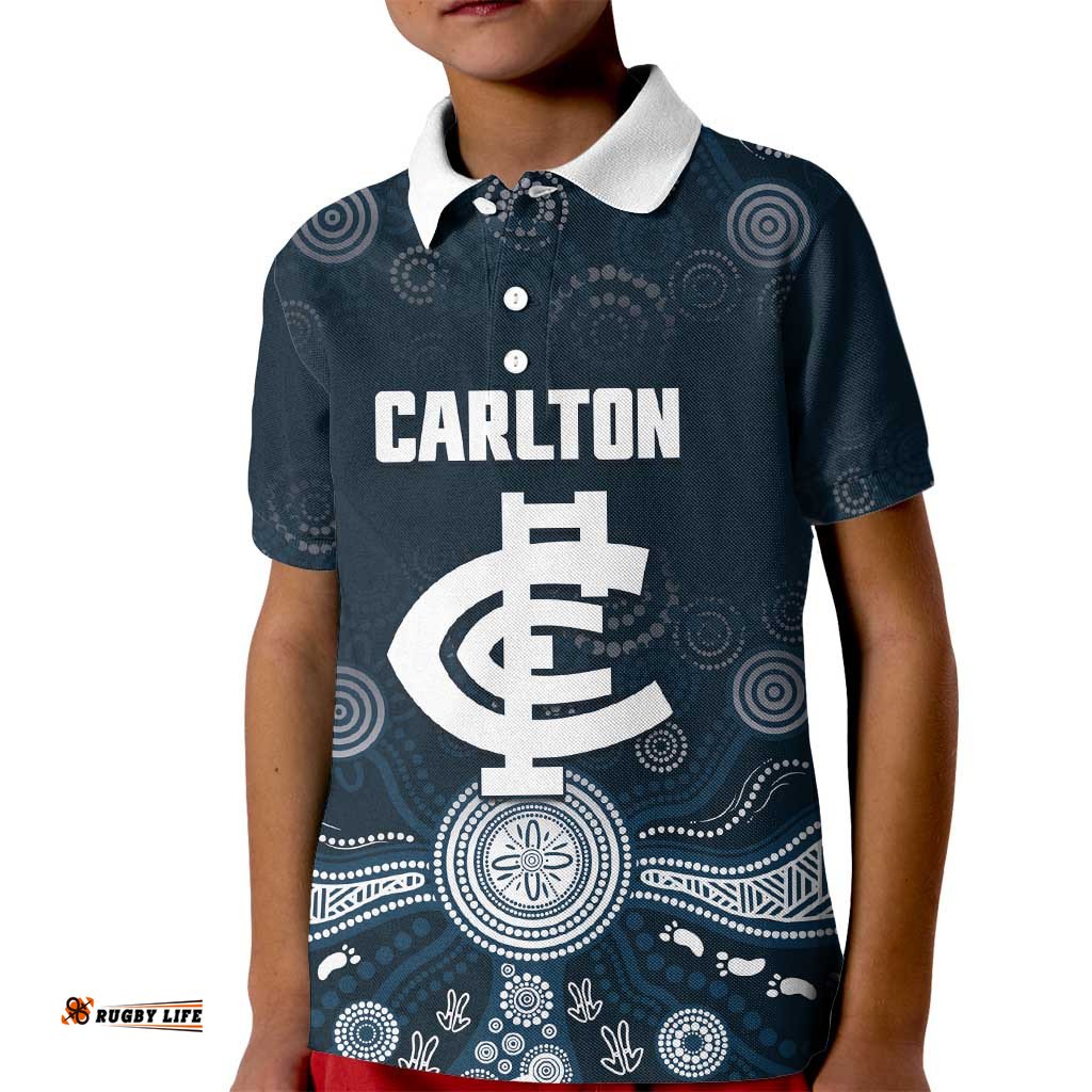 Custom Carlton Football Kid Polo Shirt Go Blues Aboriginal Art LT14