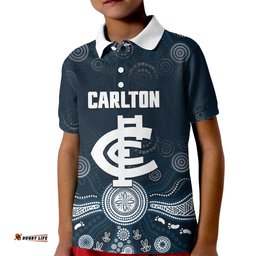 Custom Carlton Football Kid Polo Shirt Go Blues Aboriginal Art LT14