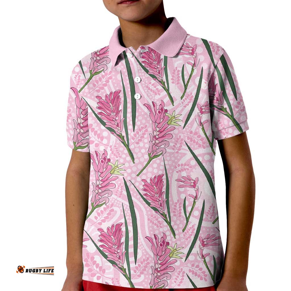 Australia Kangaroo Paws Kid Polo Shirt Aussie Native Flowers Indigenous Art LT14