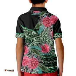 Australia Hakea Kid Polo Shirt Aussie Native Flowers Indigenous Art LT14