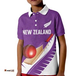 Custom New Zealand Cricket Kid Polo Shirt Kiwi Birds Haka Dance Purple Fern Sporty Style LT03