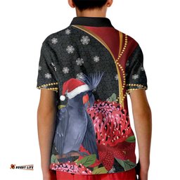 Australia Palm Cockatoo Christmas Kid Polo Shirt Probosciger Aterrimus Waratah Merry Chrissie LT14