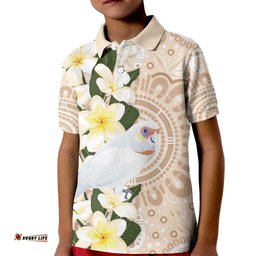 Australia Long-billed Corella Kid Polo Shirt Cacatua Tenuirostris Plumeria Aboriginal Art LT14