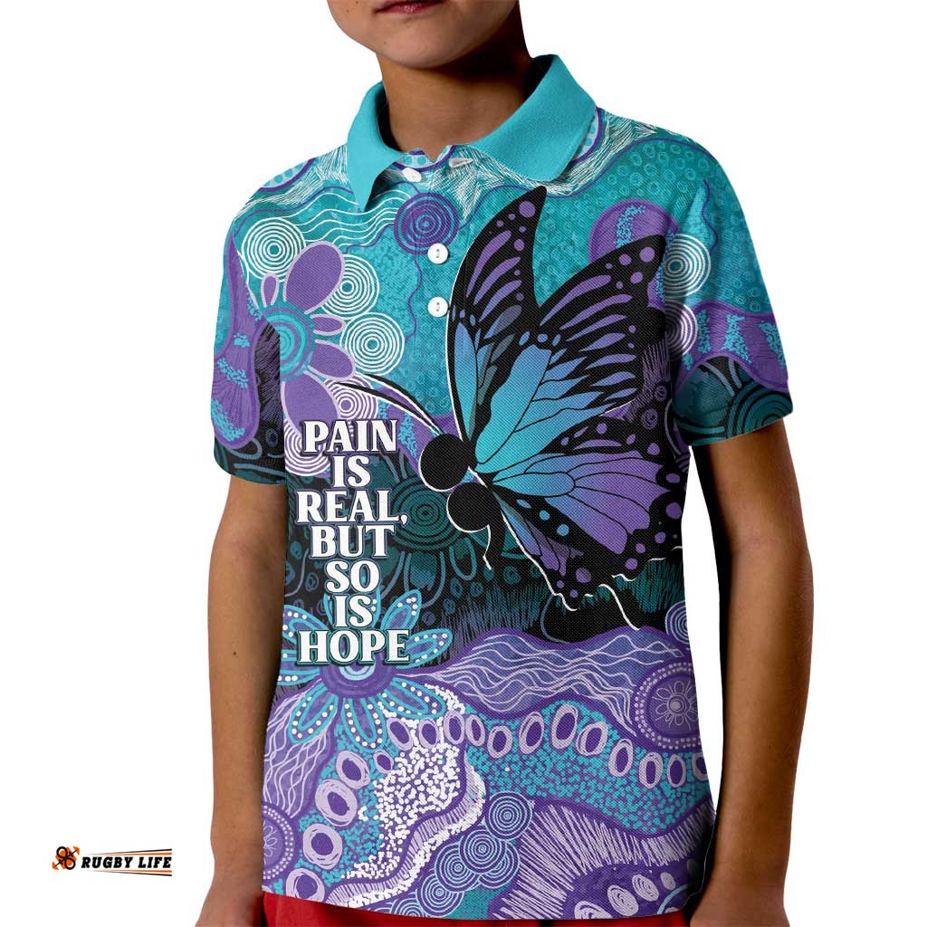 Australia Indigenous Teal Purple Contemporary Aboriginal Art Kid Polo Shirt Hope Is Real LT7