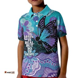 Australia Indigenous Teal Purple Contemporary Aboriginal Art Kid Polo Shirt Hope Is Real LT7