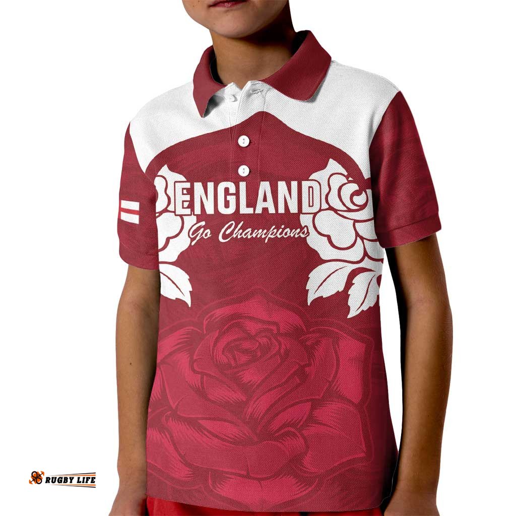 Custom England Rugby 2025 Kid Polo Shirt Go Champions Red Rose LT14