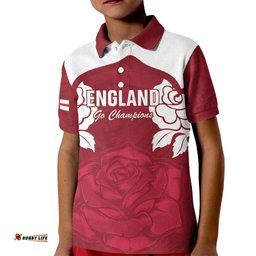 Custom England Rugby 2025 Kid Polo Shirt Go Champions Red Rose LT14