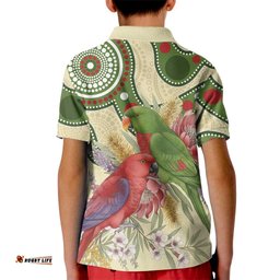 Australia Moluccan Eclectus Kid Polo Shirt Australian Native Flowers Indigenous Art LT14