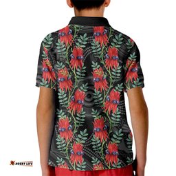Australia Sturt's Desert Pea Kid Polo Shirt Aussie Native Flowers Indigenous Art LT14