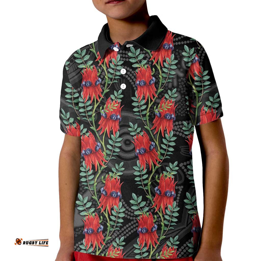 Australia Sturt's Desert Pea Kid Polo Shirt Aussie Native Flowers Indigenous Art LT14
