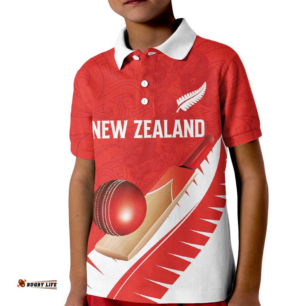 Custom New Zealand Cricket Kid Polo Shirt Kiwi Birds Haka Dance Red Fern Sporty Style LT03