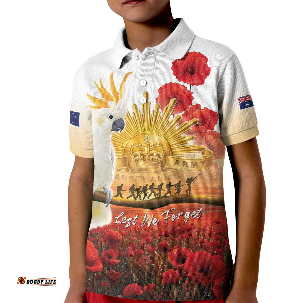 Australia Cockatoo ANZAC Day Kid Polo Shirt Lest We Forget LT05