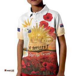 Australia Cockatoo ANZAC Day Kid Polo Shirt Lest We Forget LT05