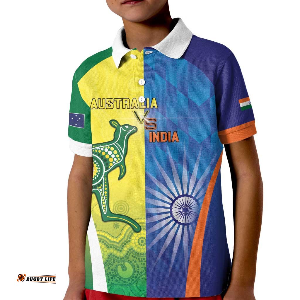 Custom Australia And India Cricket Kid Polo Shirt Ashoka Chakra With Aboriginal LT05