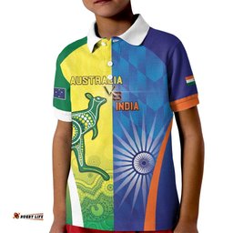 Custom Australia And India Cricket Kid Polo Shirt Ashoka Chakra With Aboriginal LT05