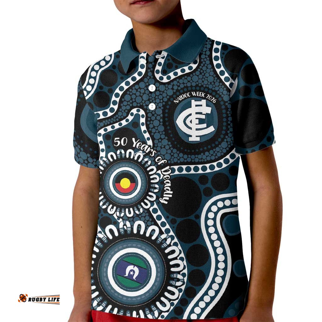 Carlton NAIDOC Week 2026 Personalised Kid Polo Shirt 50 Years of Deadly Aboriginal Art LT14