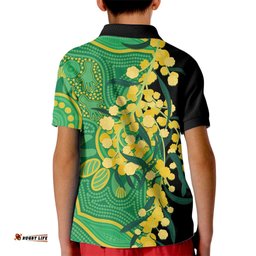 Australia Golden Wattle Kid Polo Shirt Aussie Native Flowers Indigenous Art LT14