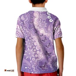 Australia Epilepsy Awareness Kid Polo Shirt Purple Butterflies Aboriginal LT05