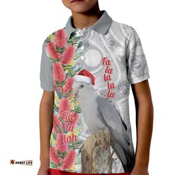 Blue Galah Mutation Christmas Australia Kid Polo Shirt Falalalala Galalah Bottlebrush Grey Aboriginal Art LT14