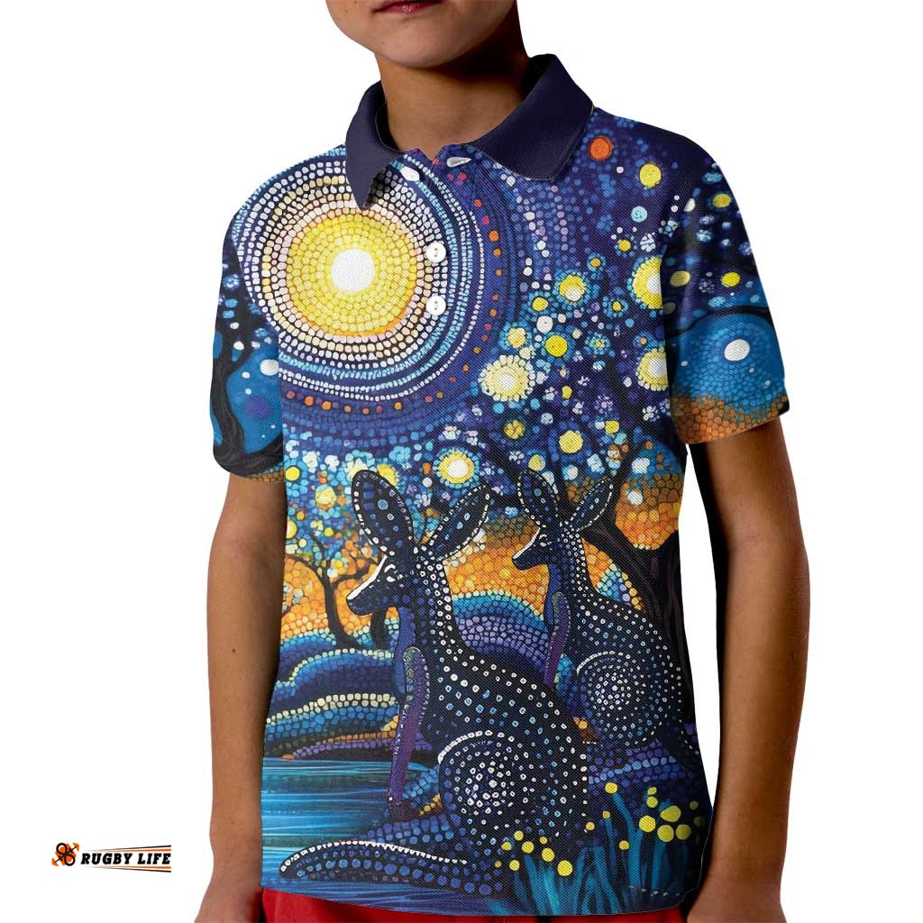 Australian Night Sky Landscape Kid Polo Shirt Aboriginal Dreamtime Story LT9