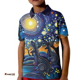 Australian Night Sky Landscape Kid Polo Shirt Aboriginal Dreamtime Story LT9