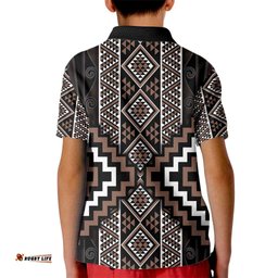 Classic Tukutuku Pattern Aotearoa Kid Polo Shirt Niho Taniwha and Puhoro Motifs LT7