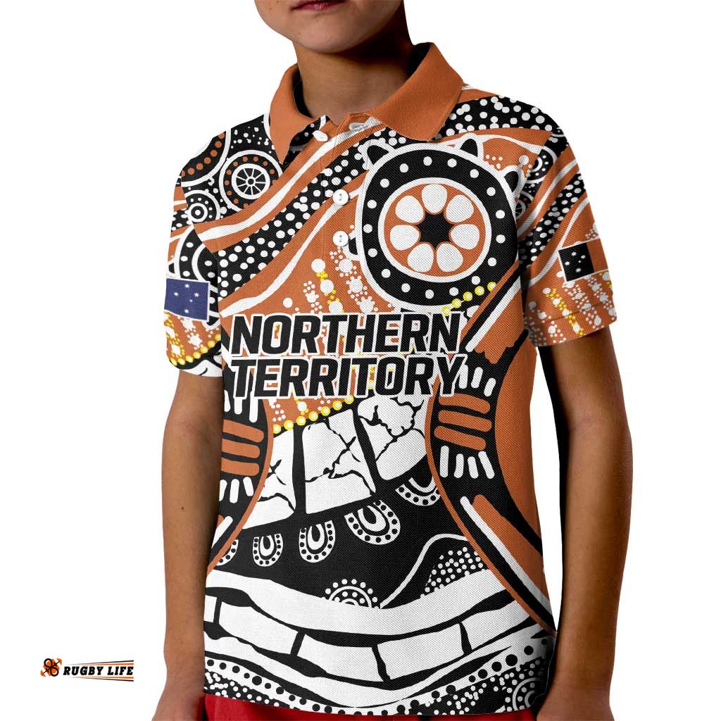 Australian Northern Territory Kid Polo Shirt Aboriginal with Sturt's Desert Rose LT9