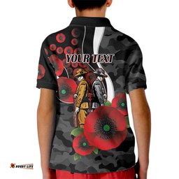 Collingwood Magpies ANZAC Personalised Kid Polo Shirt Lest We Forget Poppy Camo LT9