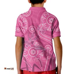 Australia Indigenous Pink Month Kid Polo Shirt Breast Cancer Aboriginal Dragonflies Ribbon LT14