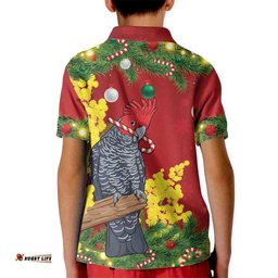 Australia Gang-gang Cockatoo Christmas Kid Polo Shirt Callocephalon Fimbriatum Golden Wattle Red LT14