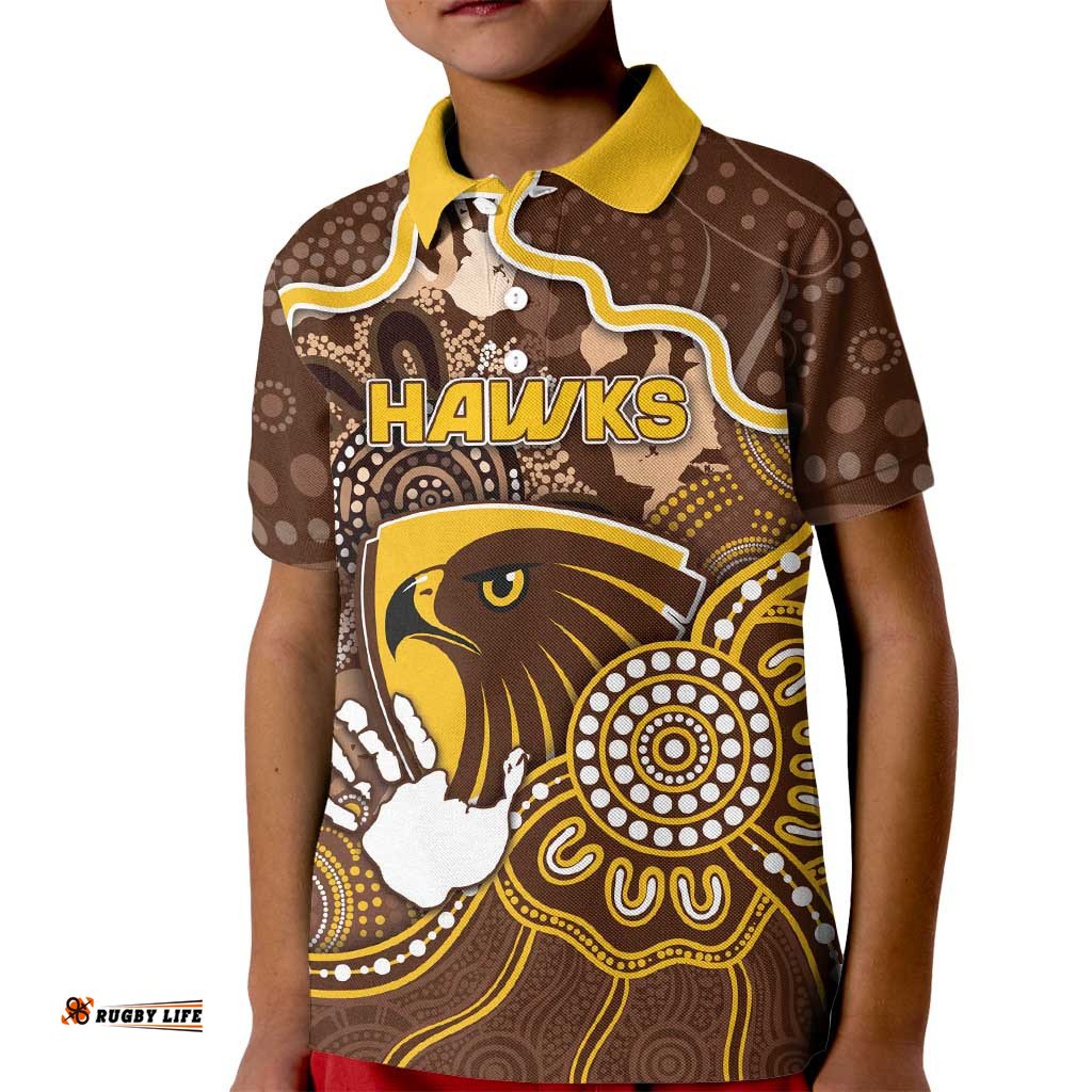Custom Hawks Football Kid Polo Shirt Aboriginal Dot Art Pattern DT05
