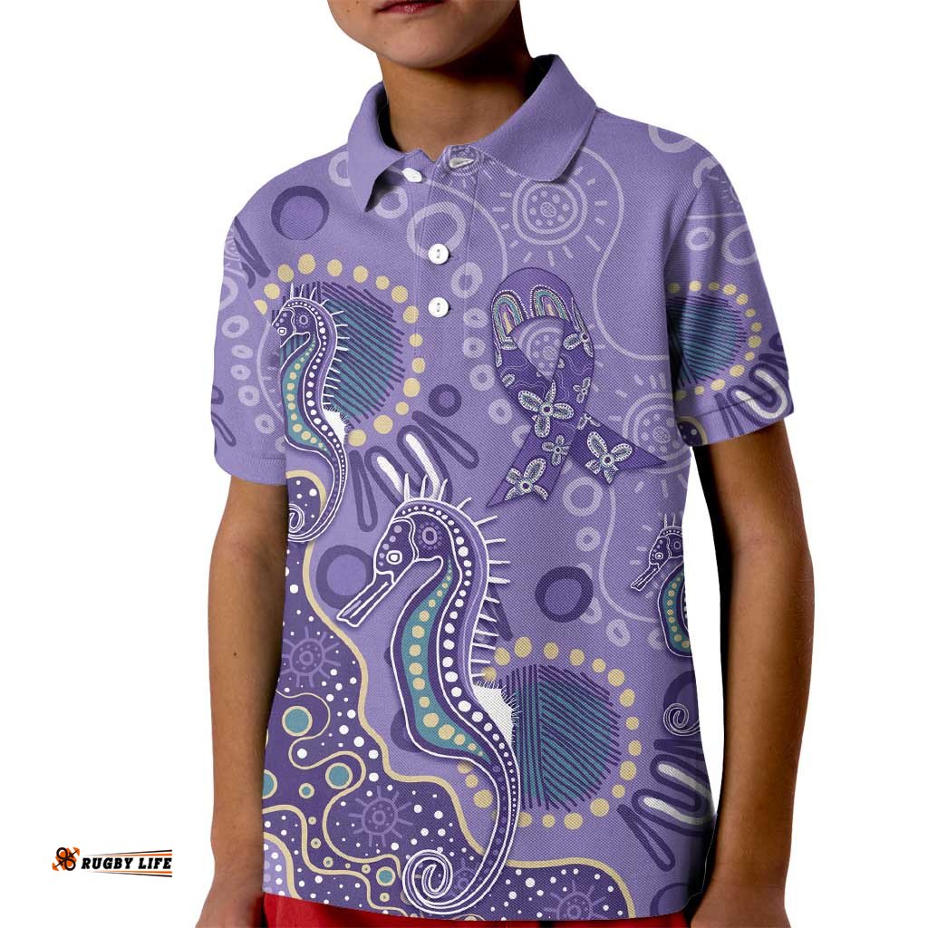 Australia Epilepsy Awareness Kid Polo Shirt Aboriginal Purple Ribbon with Seahorse LT7