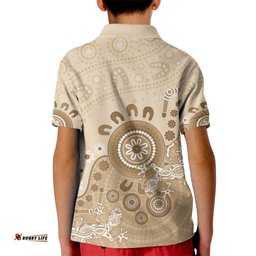 Beige Lizards Australia Kid Polo Shirt Boomerang Indigenous Art LT14