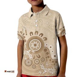 Beige Lizards Australia Kid Polo Shirt Boomerang Indigenous Art LT14