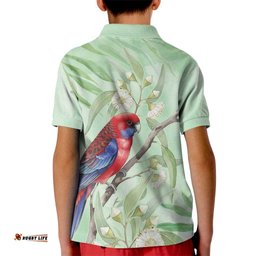 Australia Crimson Rosella Kid Polo Shirt Platycercus Elegans Eucalyptus Alba Watercolor LT14