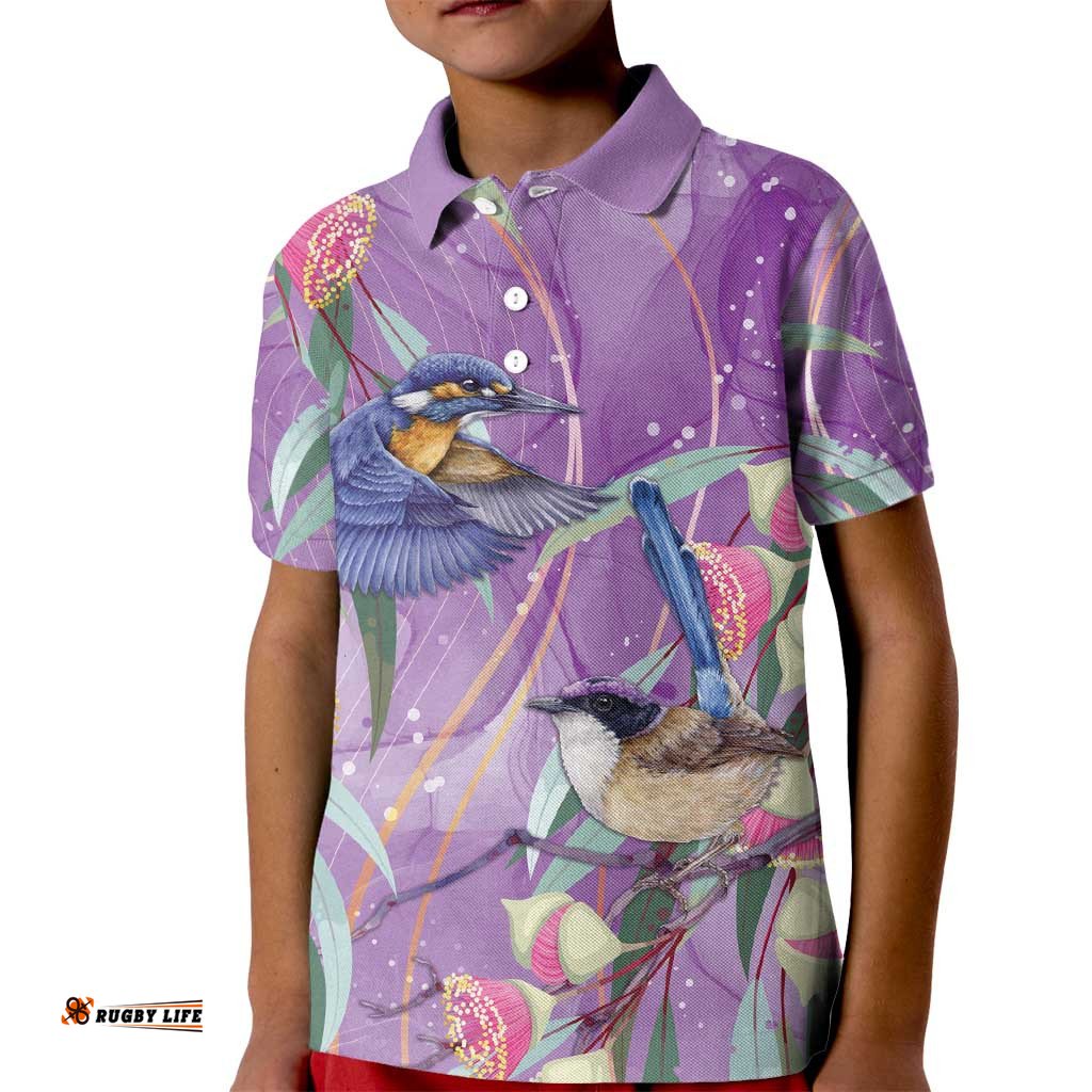 Australia Epilepsy Awareness Kid Polo Shirt Purple Fairy Wren with Eucalyptus Flowers LT7