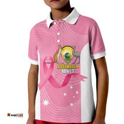 Custom Bowls Australia Breast Cancer Kid Polo Shirt Pink Ribbon Aussie Map With Kangaroo Emu LT14