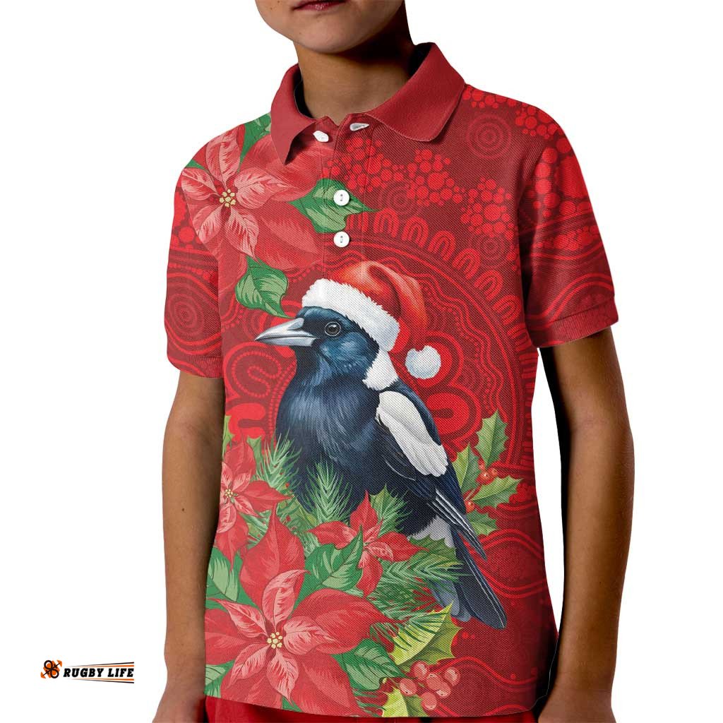Australian Magpie Kid Polo Shirt Aboriginal Inspired Christmas LT9
