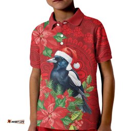 Australian Magpie Kid Polo Shirt Aboriginal Inspired Christmas LT9