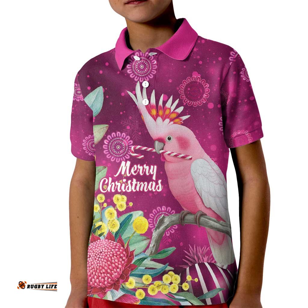 Australia Pink Cockatoo Christmas Kid Polo Shirt Aussie Native Flowers Merry Xmas - Pink LT14