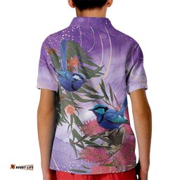 Australia Splendid Fairy Wren on Eucalyptus Kid Polo Shirt Epilepsy Awareness LT7
