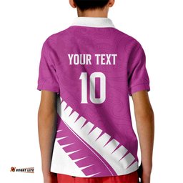 Custom New Zealand Cricket Kid Polo Shirt Kiwi Birds Haka Dance Pink Fern Sporty Style LT03