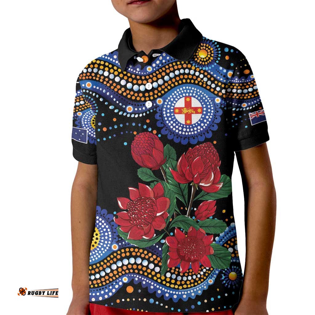 Australia New South Wales Waratahs Kid Polo Shirt Aboriginal Dot Art LT9