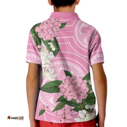 Australia Lilly Pilly Riberry Kid Polo Shirt Aussie Native Flowers Indigenous Art LT14