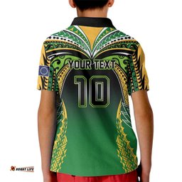 Custom Cook Islands Rugby League Kid Polo Shirt Avaiki Tatau Tribal Motifs Black Color LT03