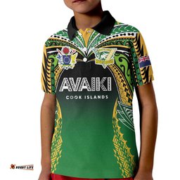 Custom Cook Islands Rugby League Kid Polo Shirt Avaiki Tatau Tribal Motifs Black Color LT03