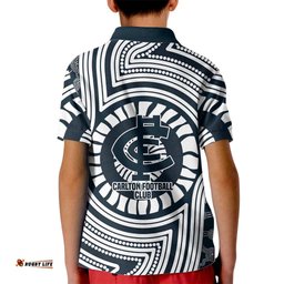 Carlton Football Club Kid Polo Shirt Indigenous Monochrome Dot Art Mascot Style TS04