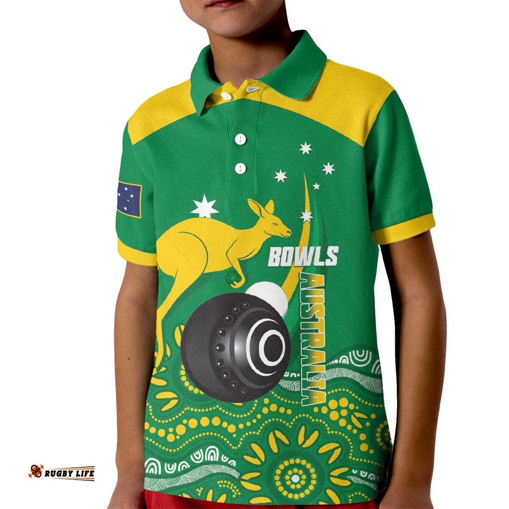 Custom Bowls Australia Kid Polo Shirt Aussie Kangaroo Aboriginal Art LT14