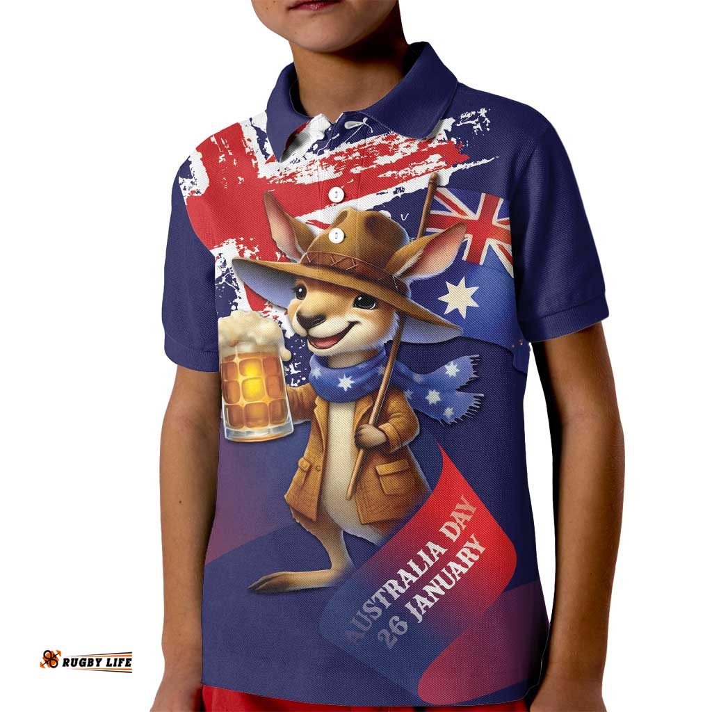 Australia Day Kangaroo Flag Kid Polo Shirt Aussie Aussie Aussie Oi Oi Oi LT9